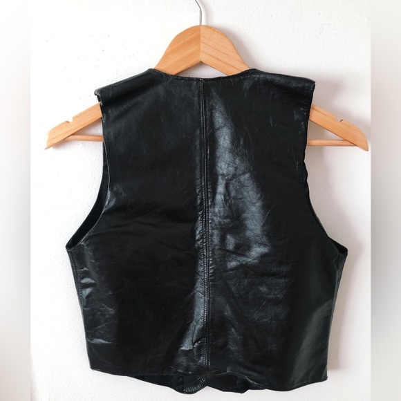 Vintage 80s 90s Leather Vest / Leather Button Up Top - Picture 4 of 4